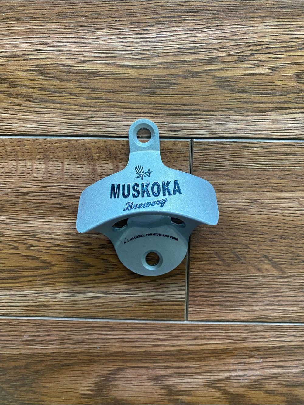 MUSKOKA BREWERY -WALL MOUNT BOTTLE OPENER Brushed Nickel northern Ontario Canada